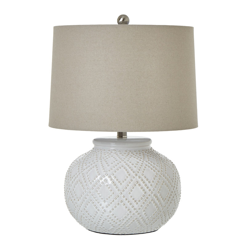 White Beaded Squat Ceramic Lamp