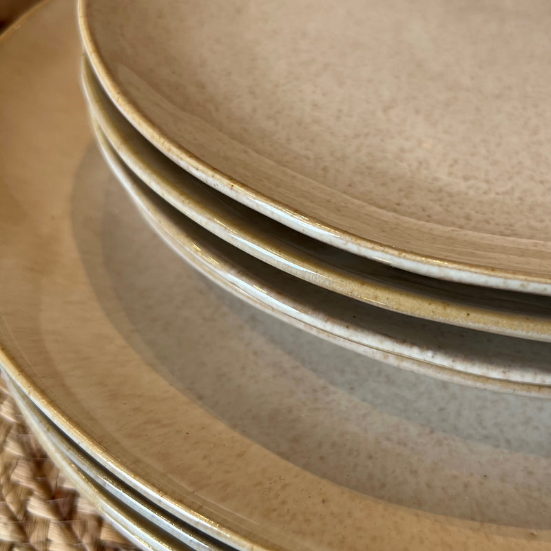 Set Of 4 Beige Stoneware Dinner Plates