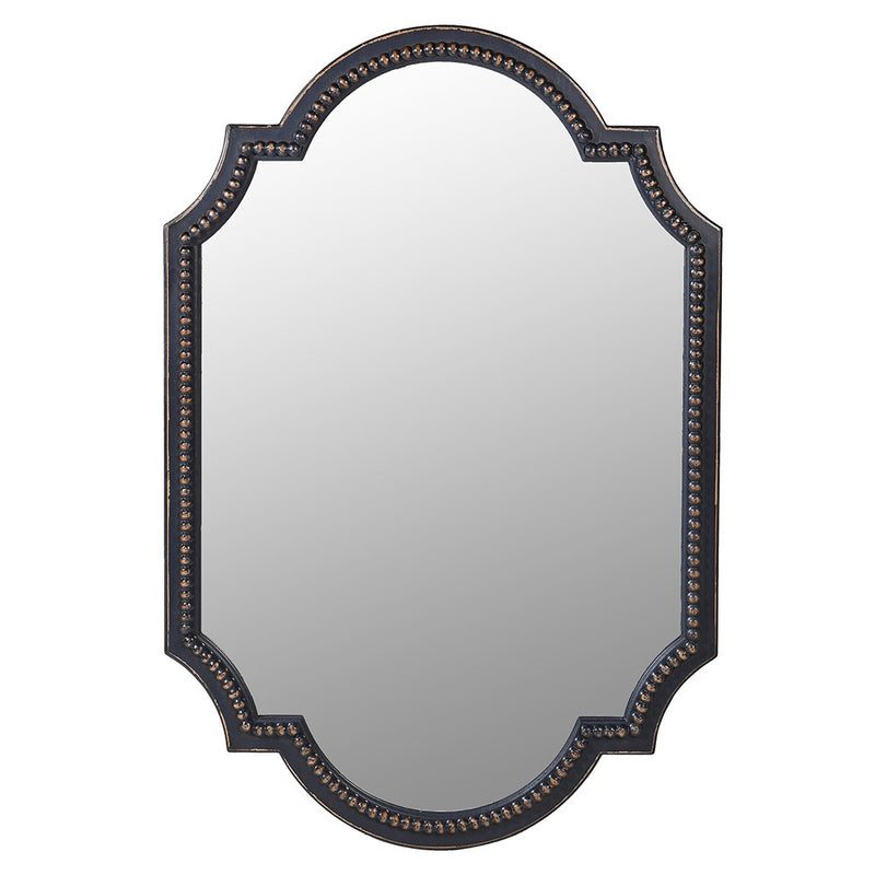 Black Distressed Beaded Ornate Mirror