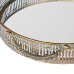 Distressed Gold And Blue Round Mirror Tray