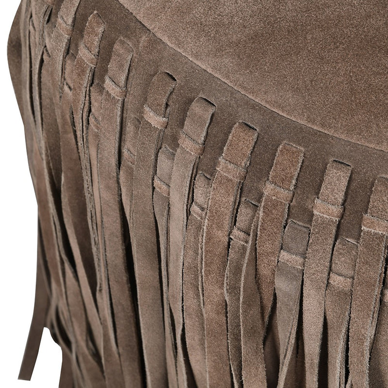 Chocolate Suede Fringe Pouffe