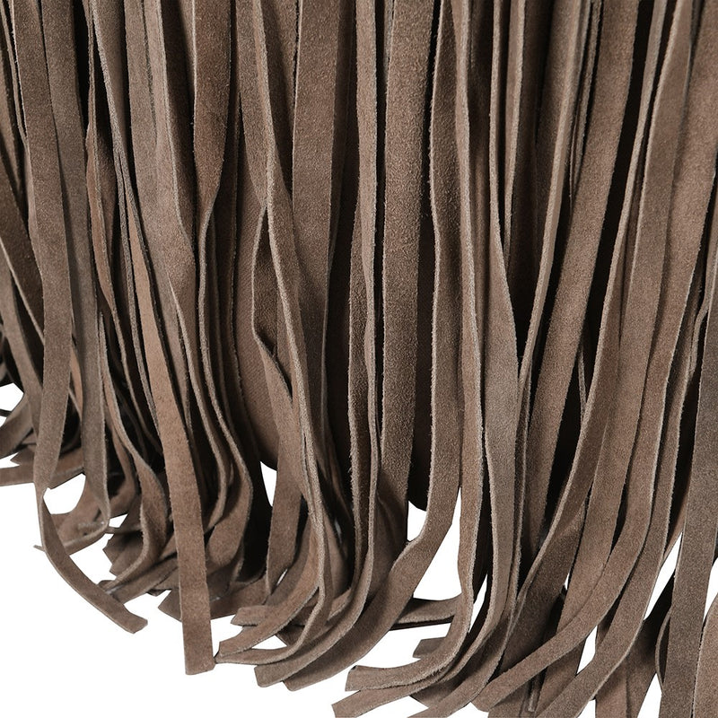 Chocolate Suede Fringe Pouffe