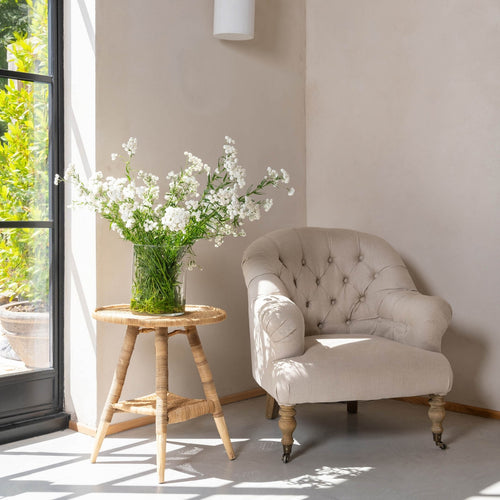 Beige linen button small chair