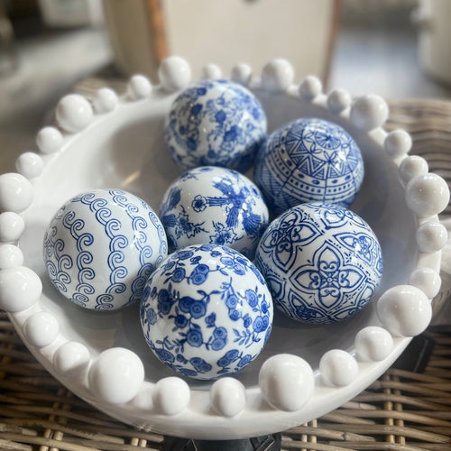 Set of 6 Blue & White Porcelain Orbs