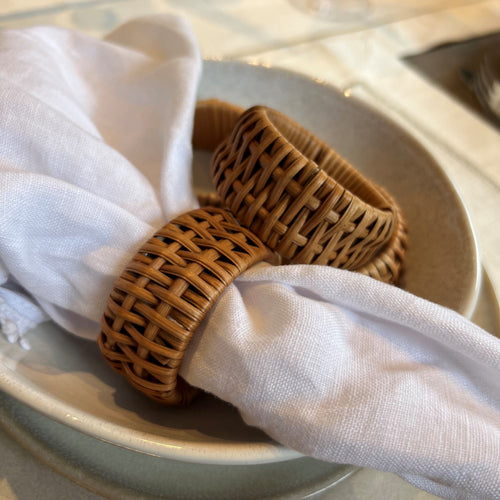 Set Of 4 Woven Rattan Napkin Rings