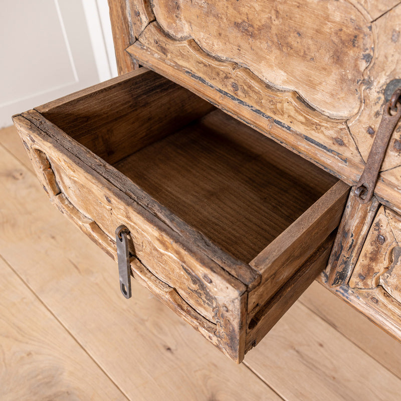 Vintage Reclaimed Elm Carved Console Table # 2