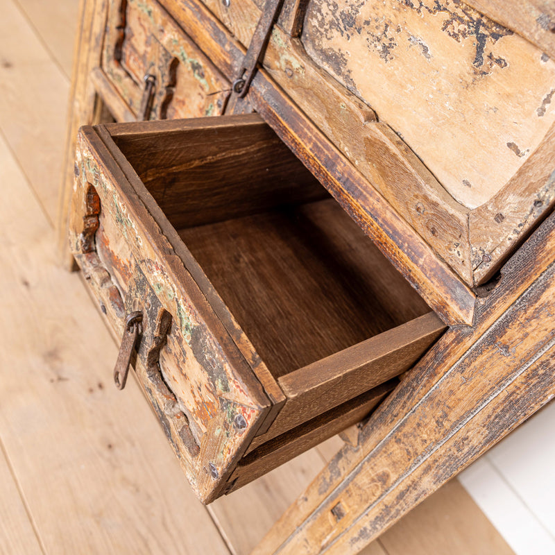 Vintage Reclaimed Elm Carved Console Table # 4