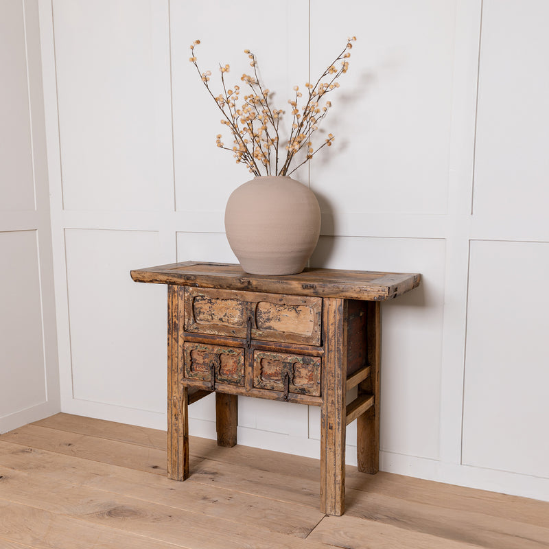 Vintage Reclaimed Elm Carved Console Table # 4