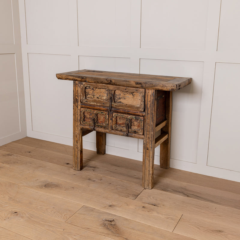 Vintage Reclaimed Elm Carved Console Table # 4