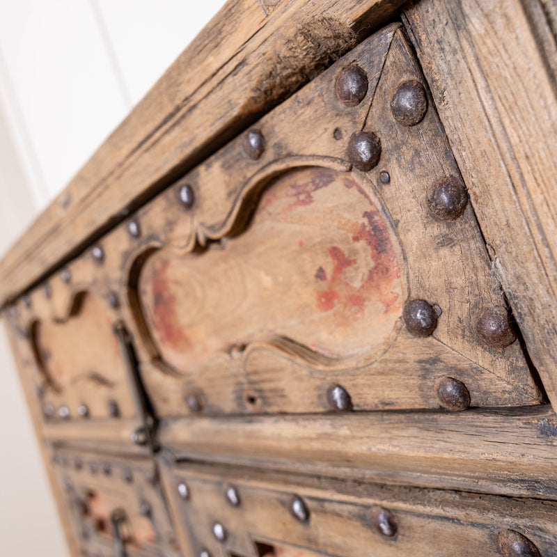 Vintage Reclaimed Elm Carved Console Table # 5