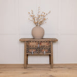 Vintage Reclaimed Elm Carved Console Table # 5