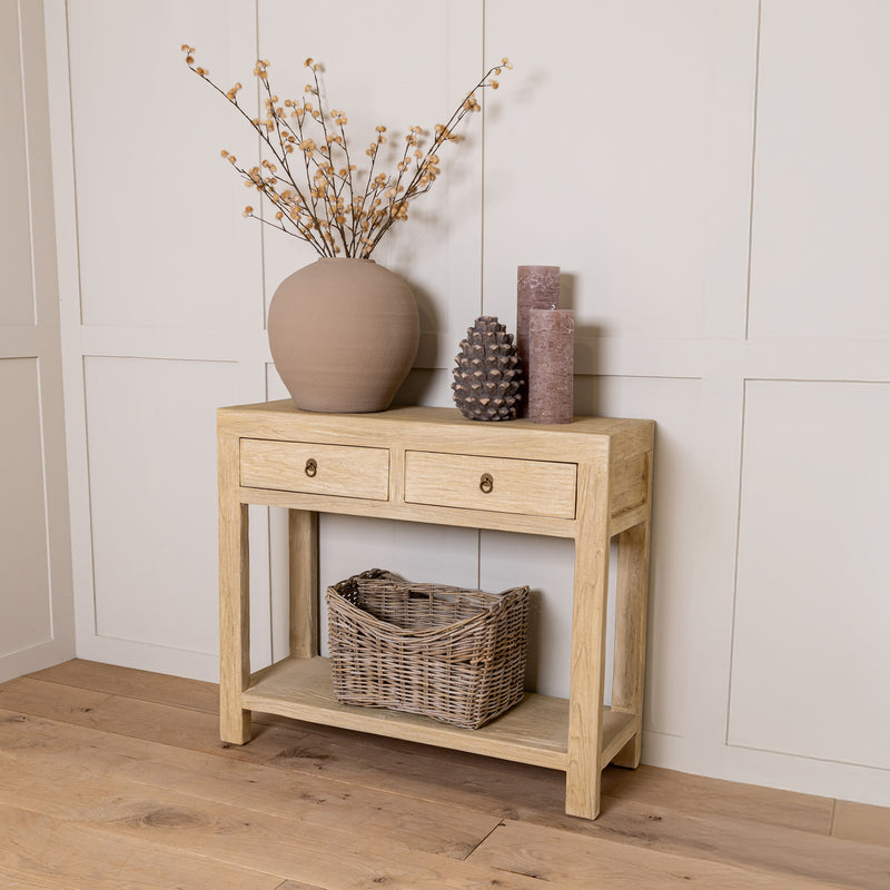 Small Solid Elm 2 Drawer Console Table