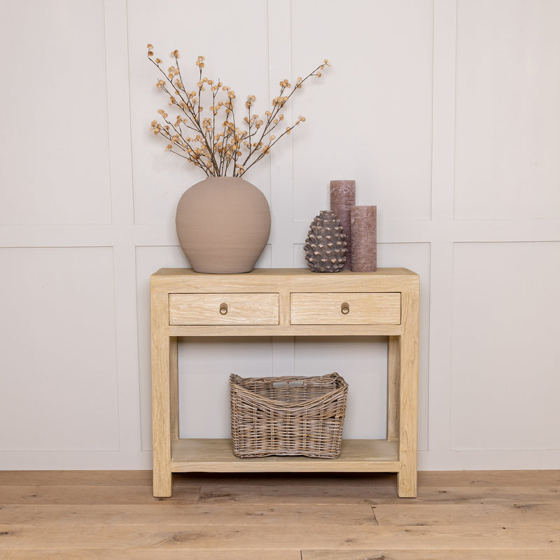 Small Solid Elm 2 Drawer Console Table