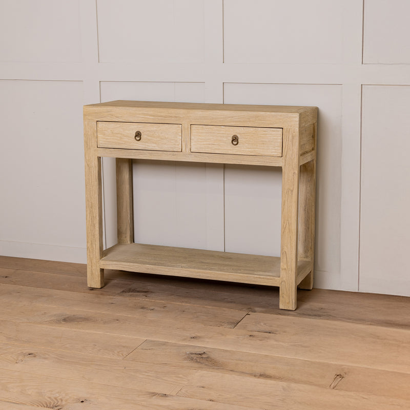 Small Solid Elm 2 Drawer Console Table