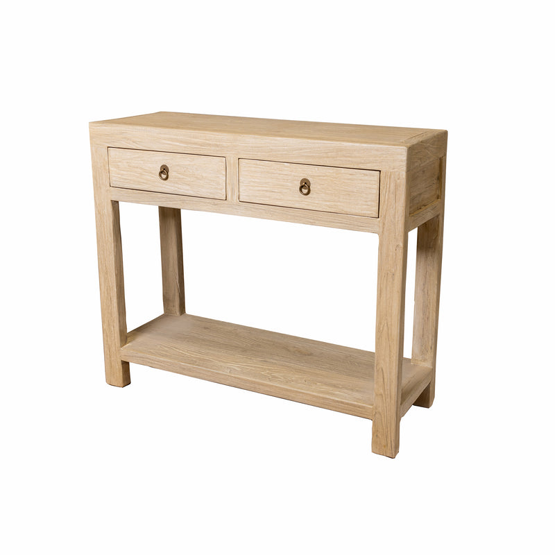 Small Solid Elm 2 Drawer Console Table