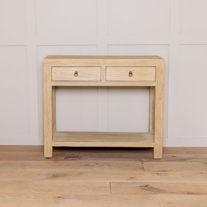 Small Solid Elm 2 Drawer Console Table