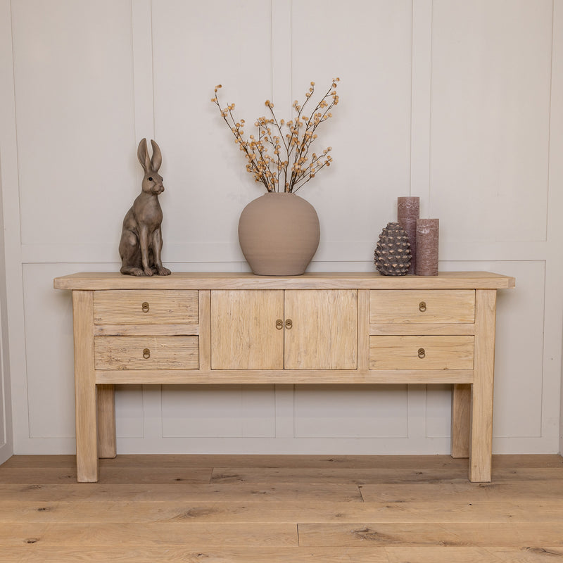 Solid Elm 4 Drawer Cupboard Console Table