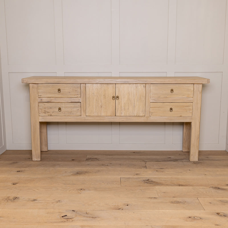 Solid Elm 4 Drawer Cupboard Console Table