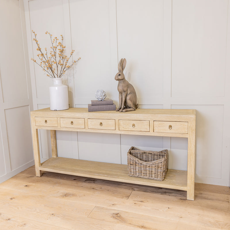 5 Drawer Solid Elm Console Table