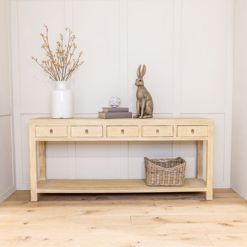 5 Drawer Solid Elm Console Table