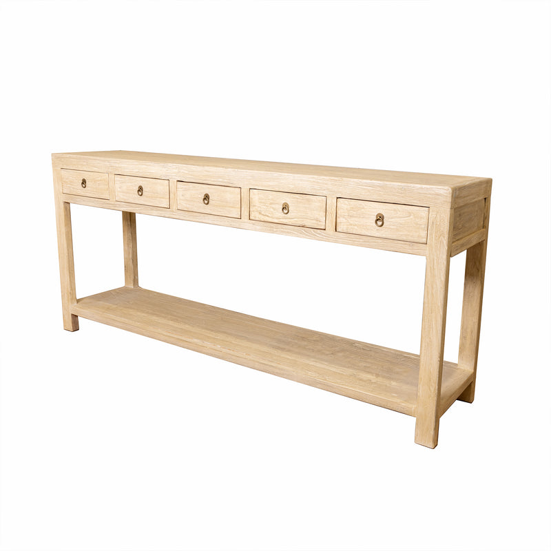 5 Drawer Solid Elm Console Table