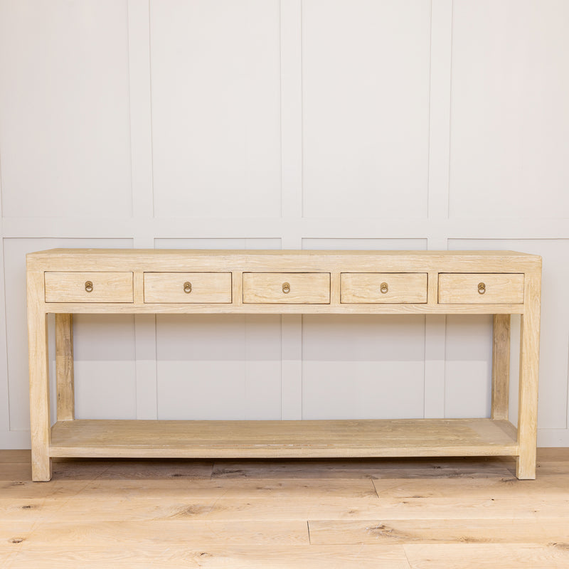 5 Drawer Solid Elm Console Table