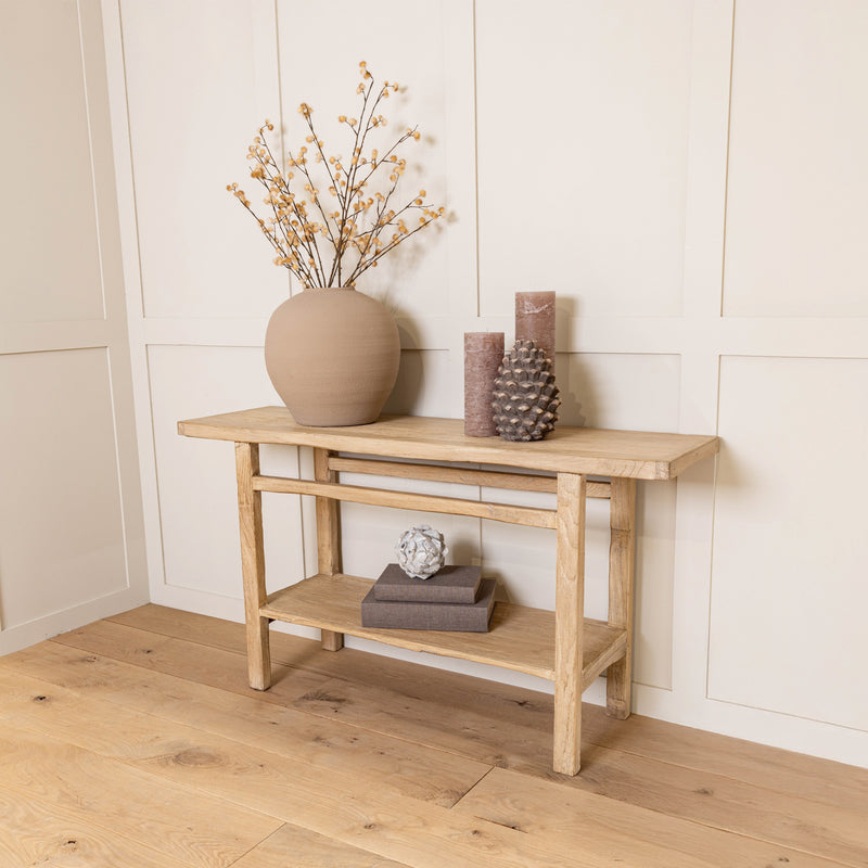 Old Elm Console With Shelf