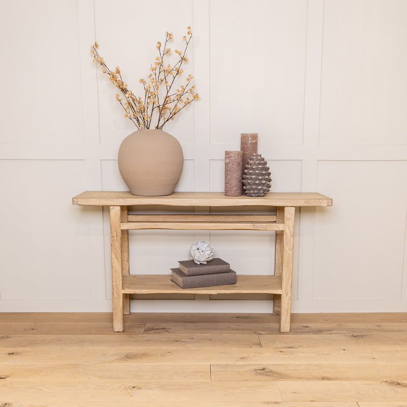 Old Elm Console With Shelf