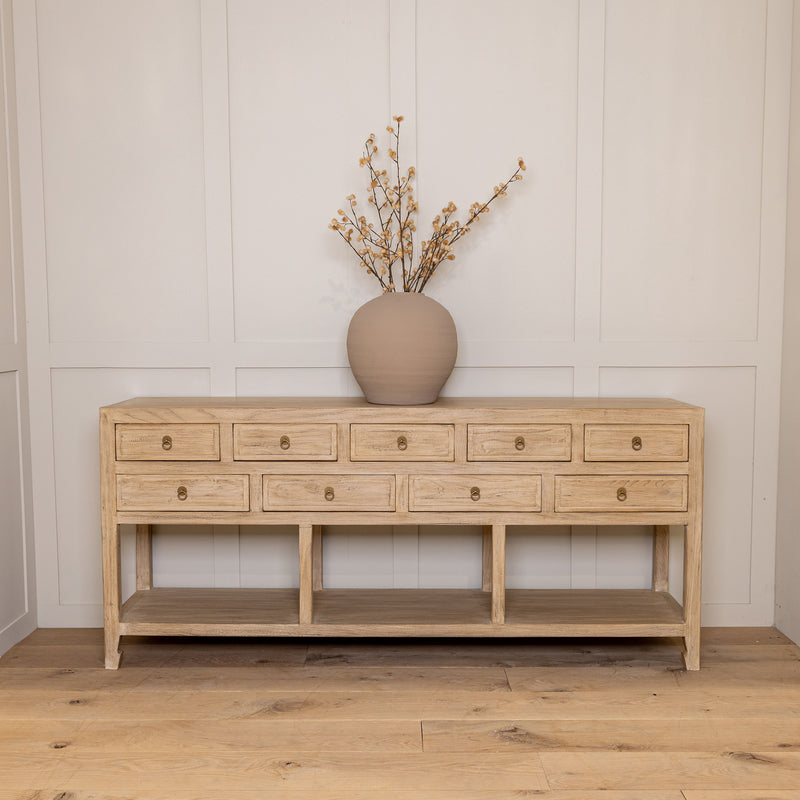 9 Drawer Old Elm Console Table