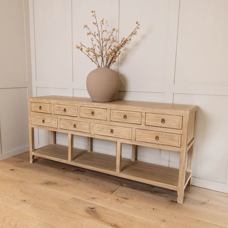 9 Drawer Old Elm Console Table