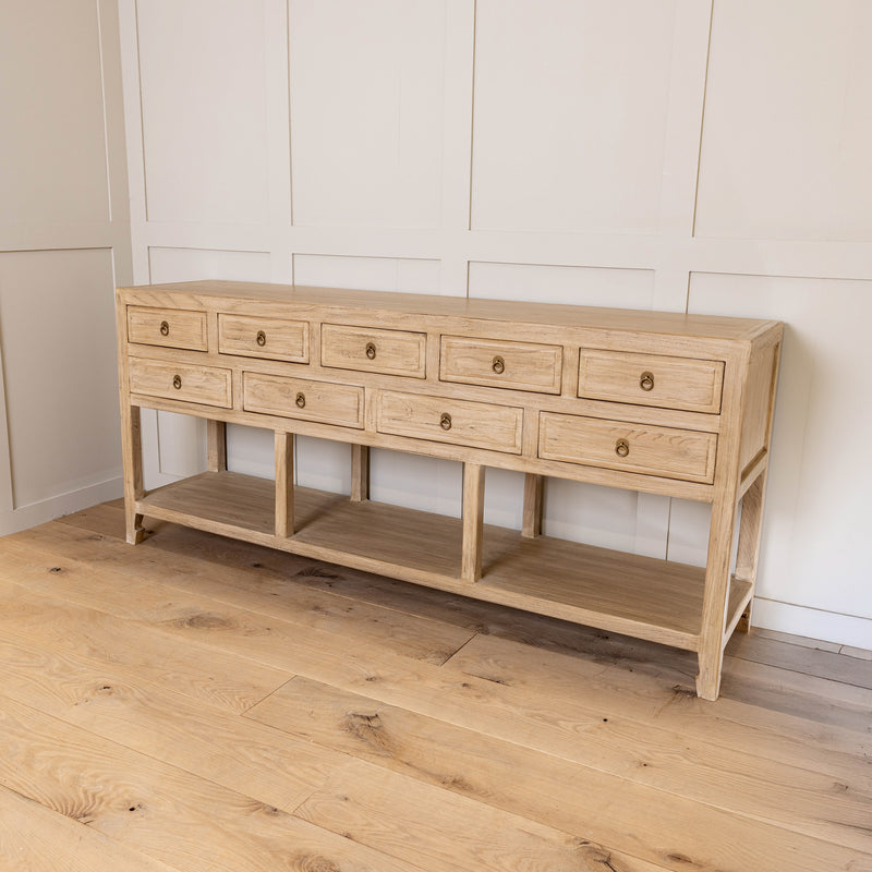 9 Drawer Old Elm Console Table