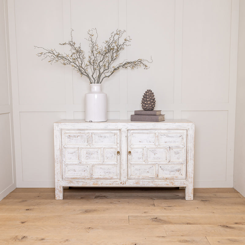 Reclaimed Pine Distressed Carved Sideboard